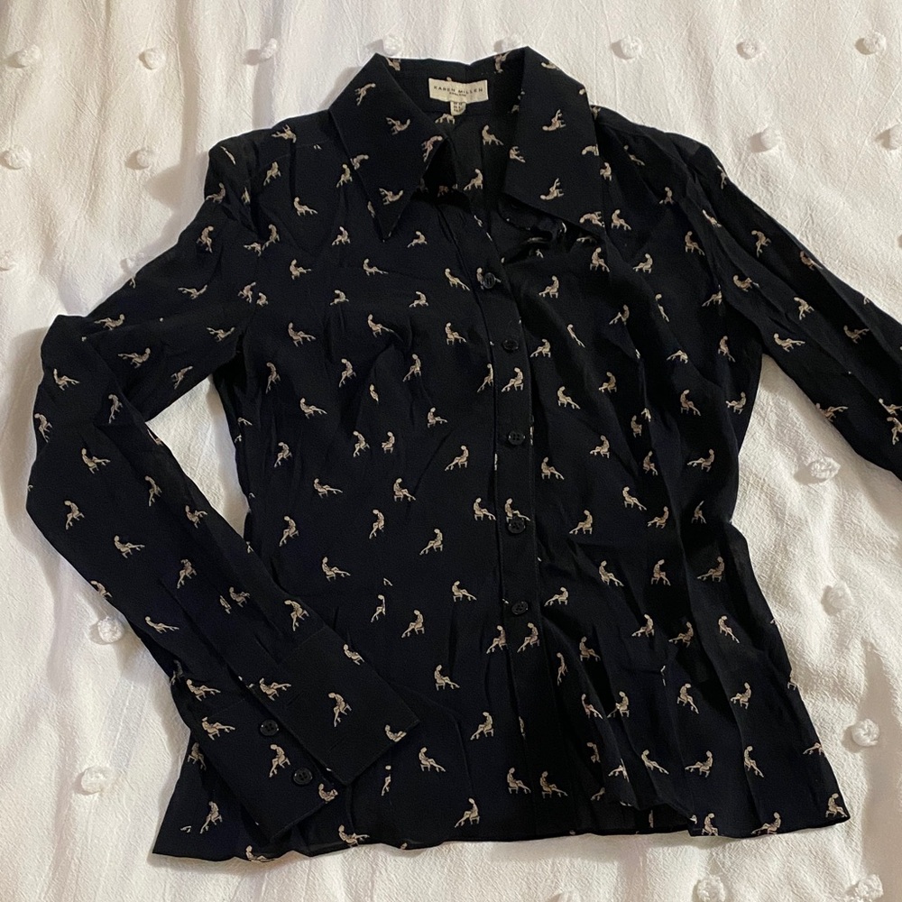 Karen Millen Black Blouse with White Pattern